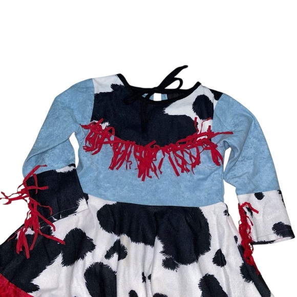 Cowgirl dress costume western Toy Story Jessie Toddler 2t 3y cow print fringe - Picture 2 of 4